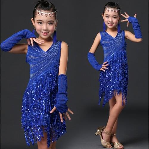 Kids Dresses for Girls Performance Latin Dance Dress for Children Ballroom Competition Dance Dresses Waltz Tango Fringe Dress