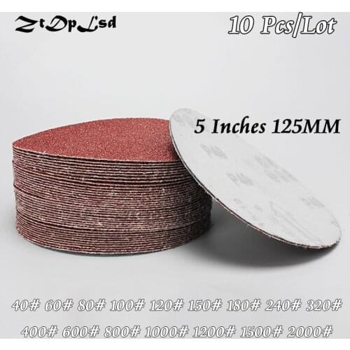 ZtDpLsd 10Pcs/lot Dry Grinding 5 Inches 125MM Paper Flocking Sandpaper Pad Sanding Disc Woodworking Electric Grinder Accessories