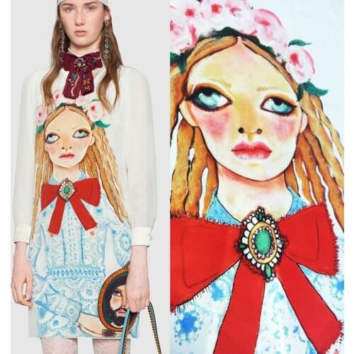 Europe and the United States show models hand-painted characters printing series new printing clothing cloth dress shirt fabric