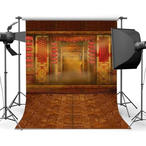 Chinese Style Happy New Year Backdrop String Red Lantern Gloomy Vintage Brick Floor Photography Background