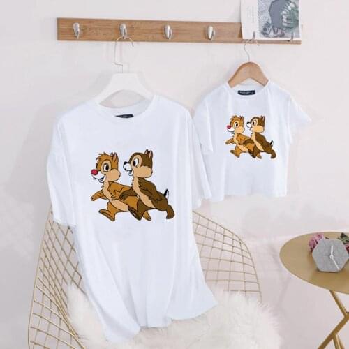 Chip and Dale T Shirt For Family Mother Father Kids Unisex White O-neck T-shirts Cartoon Printed Matching Family Outfits Tshirts