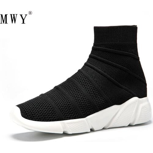 MWY Socks Flats Shoes Women Breathable Air Mesh Sneakers Zapatillas Mujer Deportiva Stretch Fabric Casual Shoes Walking Shoes