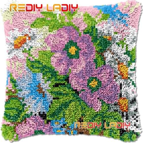 Latch Hook Cushion Balloon Flower DIY Needlepoint Kits Chunky Acrylic Yarn Arts Crocheting Lofty Pillow Case Hobby & Crafts