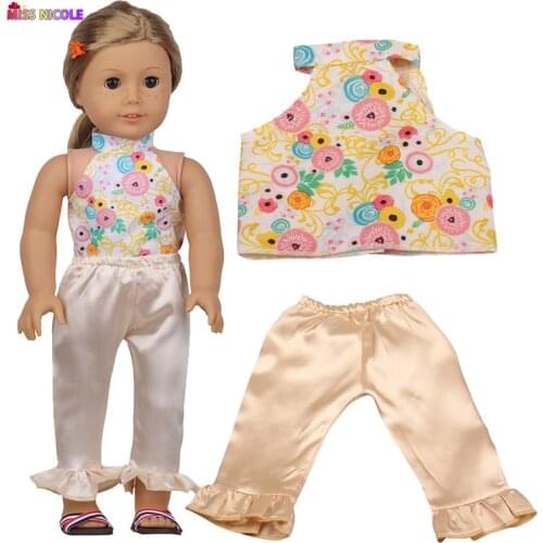 Doll Girl Suits Floral pattern short sleeves and beige pants For 43 cm New Baby Born Dolls For 18 Inch American Toys Clothes
