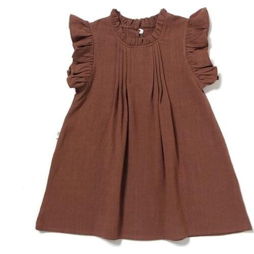 New 2021 Girls Summer Dress Children Sundress Baby Clothes Linen Comfortable Toddler Ruched Casual Dress