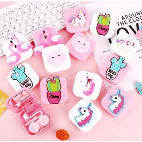 Cute Cartoon Contact Lens Box Holder Portable Small Lovely Eyewear Bag Container Contact Lenses Soak Storage Case Travel Kit