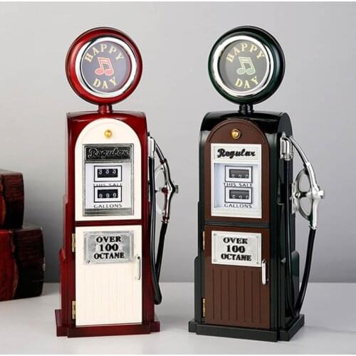 Retro Gas Station Design Music Box Hand Crank Bar Restaurant Home Decoration Ornaments Christmas Birthday Gift Party Decor