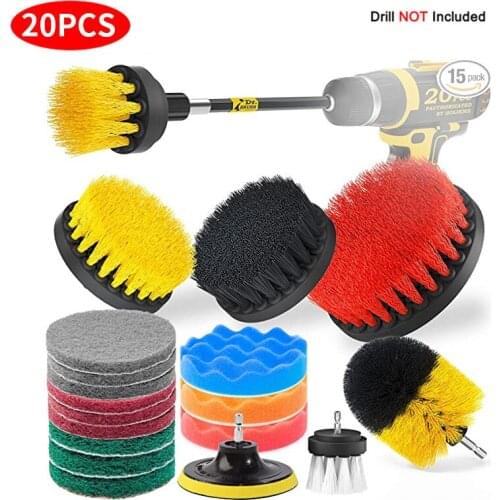 20 Pcs Drill Brush Attachments Set, Scrub Pads & Sponge, Buffing Pads, Power Scrubber Brush with Extend Long Attachment for Car