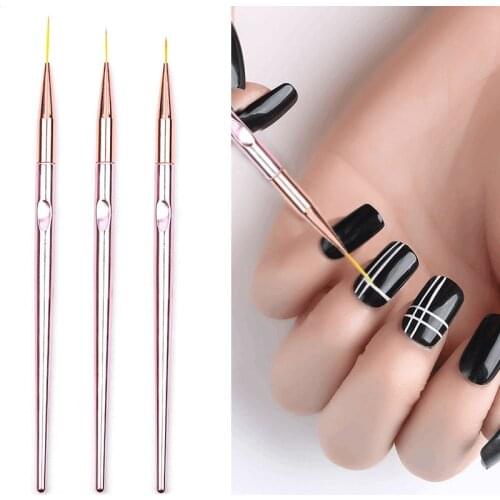3pc/lot Nail Art Liner Painting Pen drawing Lines Grid Stripe Matel Handle UV Gel 3DTips Nail Art Brushes Set