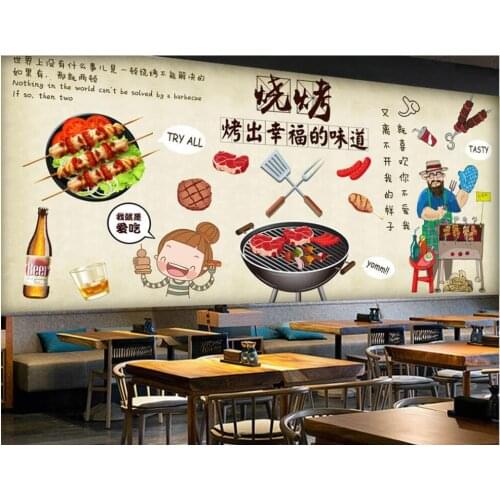 Custom mural photo wallpaper 3d Chinese cuisine hand-painted barbecue grill shop decor living room Wallpaper for walls in rolls
