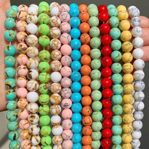 Natural Turquoises Howlite Stone Sediment Jaspers Round Loose DIY Beads for Jewelry Making Christmas Gift Bracelets 15'' 4-12mm