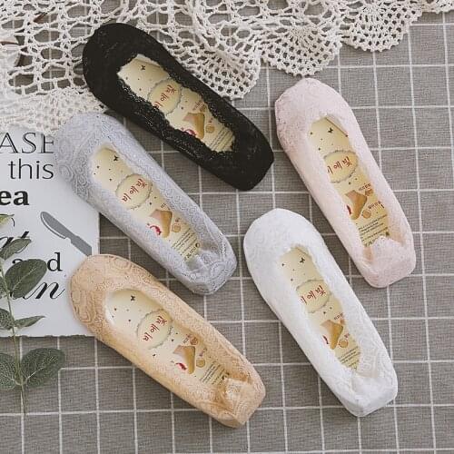 5 Pairs/lot Women Silicone Non-slip Invisible Socks Summer Solid Color Mesh Ankle Boat Socks Female Cotton Slipper No Show 2021