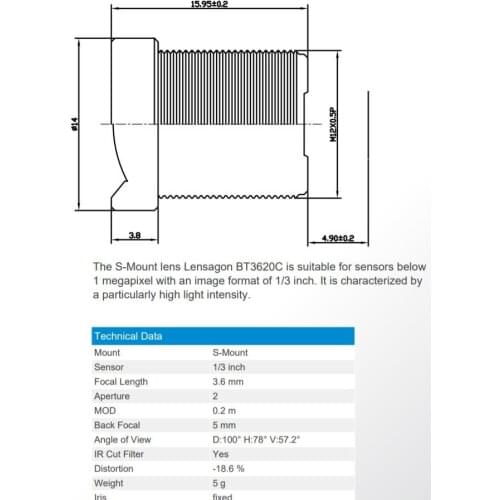 3.6mm M12 lens for CCTV camera analog 1/3