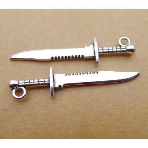 10pcs/Lot 10x43mm Knife Charms Antique Silver Color Knife Pendants for DIY Jewelry Making Charm