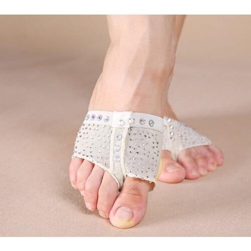 Professional Belly/Ballet Dance Foot Thong Toe Pad Practice Shoes Metatarsal Forefoot Half Lyrical Foot Protection W/ Rhinestone