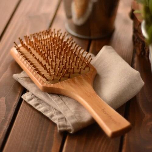 Premium Natural bamboo wooden Hair Brush Comb with Air Cushion Combs for Scalp Massage Anti static No Hair Tangle Hair loss