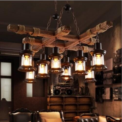 Retro industrial wind chandelier American country cafe restaurant bar clothing store LOFT creative personality solid wood lamps