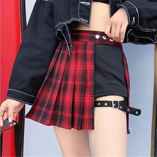 Richkeda Store New All Match Women Short Skirt Fashion Tartan Red Pleated Skirts Streatwear Plaid Side Button Skirt Womens