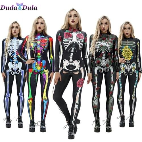 Rose Skeleton Adult Kids Scary Costume Halloween Dress Cosplay Sexy Jumpsuit Pink Skeleton Cosplay Horror Carnival Party