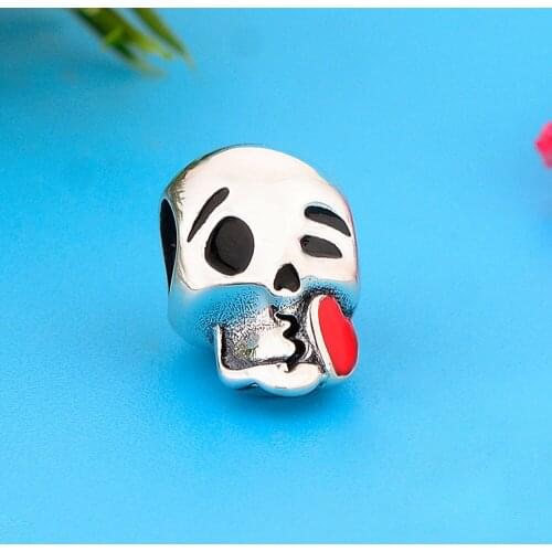 Skull Charm For Original Charm Bracelet Necklace Women Jewelry Making Hip Hop Jewelry 925 Sterling Silver Red Heart Beads