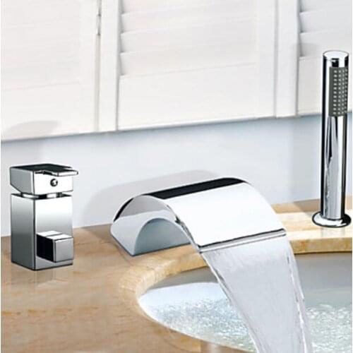 Deck Mount Single Handle Waterfall Bath Shower Faucet 3pcs with Handshower Bathtub Mixer Taps