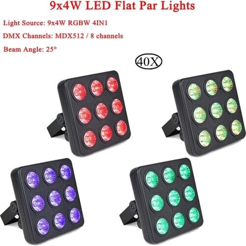 40Pcs/Lot LED Par 9x4W RGBW 4IN1 LED Stage Light With DMX512 For Disco DJ Projector Machine Party Decoration Stage Lighting