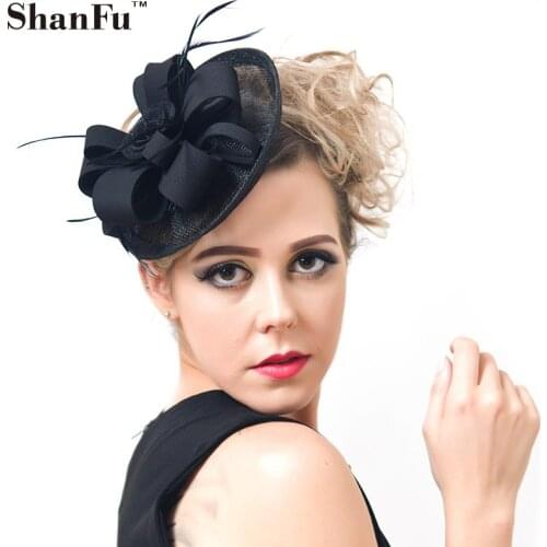 ShanFu Women Sinamay Fascinator Ladies Fancy Clip Elegent Flower Headband for Wedding Church Cocktail Navy SFCS12386 6pcs/lot