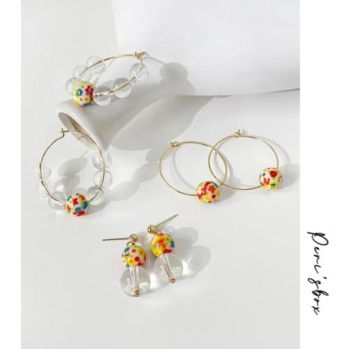 PerisBox Cute Sweet Round Flower Ball Hoop Earring For Women Colorful Resin Bead Transparent Glass Bead Hoop Earrings