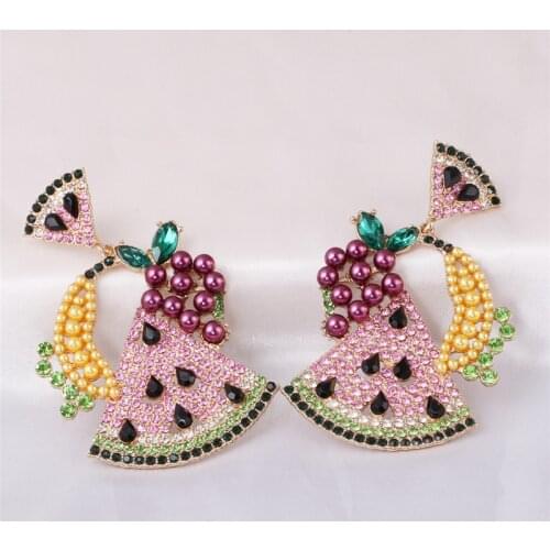 Wholesale JUJIA Korean Colorful Big Earrings For Women Watermelon Crystal Drop Dangle Earrings Boucle D'oreille Jewelry Gifts