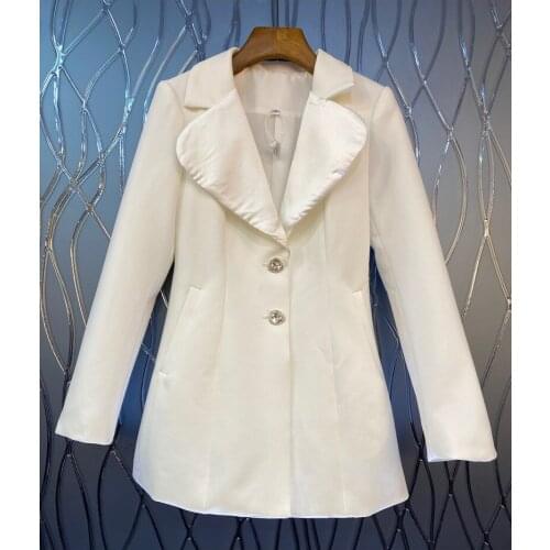 2021 Autumn Fashion Blazer Coats High Quality Women Notched Collar Crystal Beading Button Long Sleeve Elegant White Blazers Lady