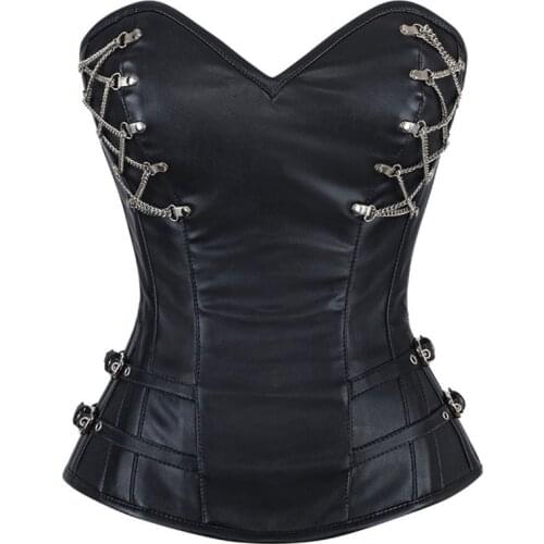 WYS.JL Womens Gothic Corset Zipper Leather Steel-Bone Court Corset Waist and Chest Gathered Corset