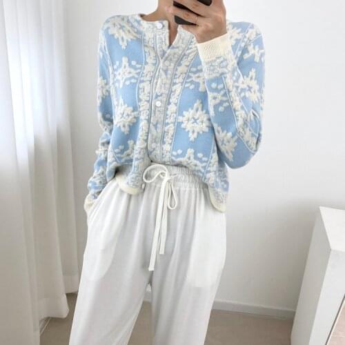 2021 Korea Stereoscopic Floral Korean Cardigans Sweaters Women Long Sleeve Single-breasted Tops Vintage Elegant Ladies Cardigan