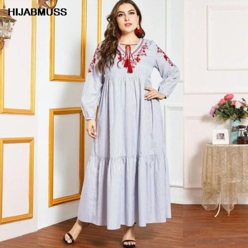 Abaya Large Size Womens Ethnic Style Blue Multi-layer Pleated Long-sleeved Dress Elegant And Fresh Temperament Muslim Clothing
