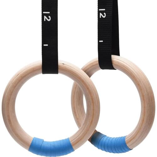 1 Pair Birch Wood Gymnastic Rings Pull Up GYM Ring for Home Fitness Strength Training. 2.8cm*4.5m Adjustable Straps for Optional
