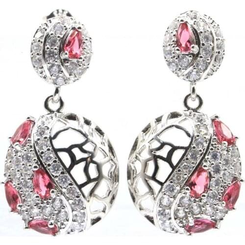 67x17mm Elegant Long 11g Created Green Peridot White CZ Wedding Womans Silver Earrings