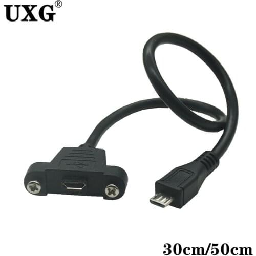 Micro-USB 5pin Micro USB USB 2.0 Male Connector to Micro USB 2.0 Female Extension Cable 30cm 50cm With screws Panel Mount Hole
