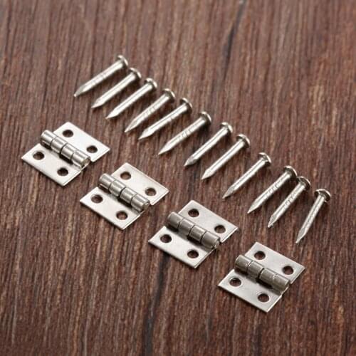 50pcs/kit 8*10mm Mini Hinges w/Nails 4 Holes Silver White Furniture Hardware Decor Small Cupboard Door Hinges Jewelry Wood Box
