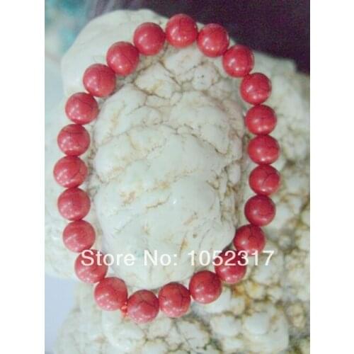 8mm Red Coral Round Bead Bracelet Elasticity Adjustable Simple Style Unisex Gift