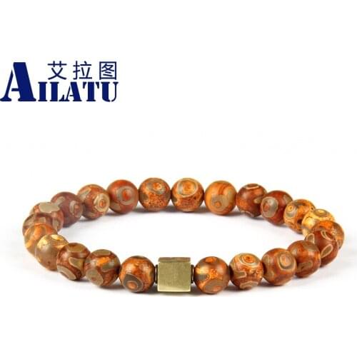 Ailatu Religious 10pcs/lot Dzi Eye Stone Bracelet Unisex Handmade Yoga Meditation Ethnic Logo Bracelet Unique Jewelry