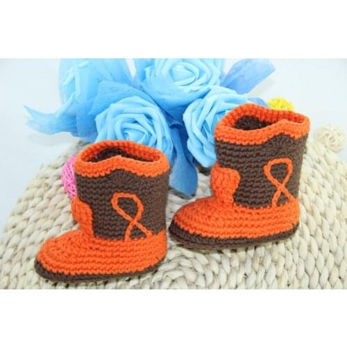 Free shipping,Cute Handmade Knit Crochet baby Cowboy Boots Shoes Newborn Photo Prop New - Orange/brown