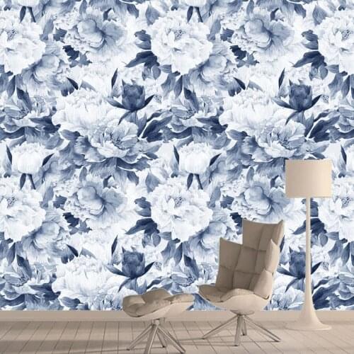 Custom Blue Rose Floral Wall Papers Home Decor Wallpapers for Living Room Bedroom Non Woven Silk Murals Peel and Stick Sticker