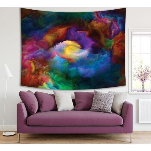 Tapestry Colorful Artwork Spiral Pattern Abstract Volcano Mountains Nature Vibrant Paint Color Explosion Yellow Red Blue Green