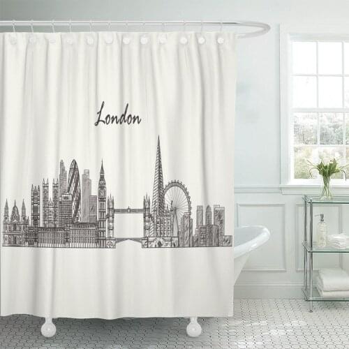 City London Skyline Sketched Drawing Silhouette Panorama Graphic River Shower Curtains Waterproof Polyester Fabric 60 x 72 inch