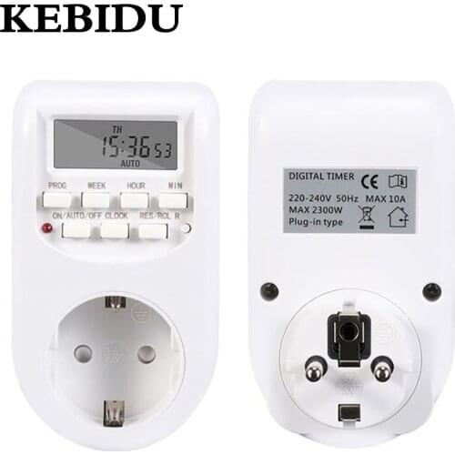 KEBIDU Programmable Adjustable Setting of Clock/On/Off 230V AC 7 Days Time Digital Timer Switch Energy Saving Smart Power Socket