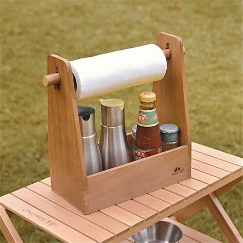 Outdoor Seasoning Box Protabel Pine Wood Retro Card Slot Handle Detachable Camping Picnic Home Storage Box Roll Paper Holder