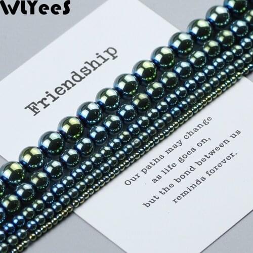 WLYeeS Plating Green Hematite Round Beads Natural Stone 2 4 6 8 10mm Spacer Loose beads for DIY Jewelry Necklace Bracelet Making