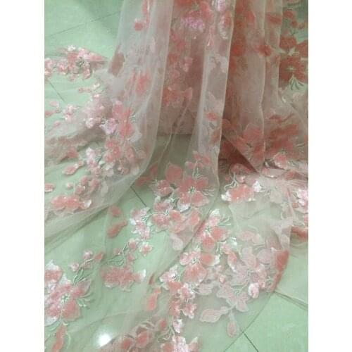 SYJ-61242 Fancy Flower Pattern African French Net Lace Fabric With sequins For Wedding Dress African Organza Lace Fabric