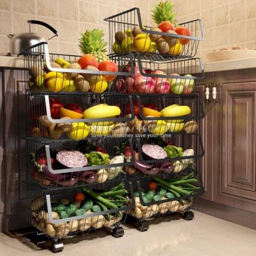 Kitchen Stainless Steel Racks & Holders Vegetable Fruit Racks Basket with Wheels Home Floor Home Kitchen Storage & Organization