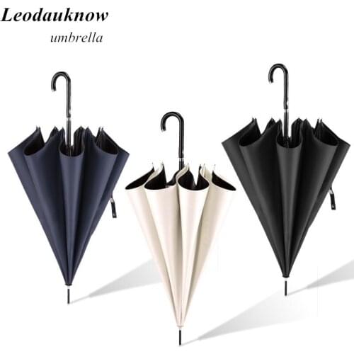 Leodauknow Mens Long Handle Large Diameter Rain Umbrella Simple and Atmospheric Plain Coloured Umbrella Style of Umbrella