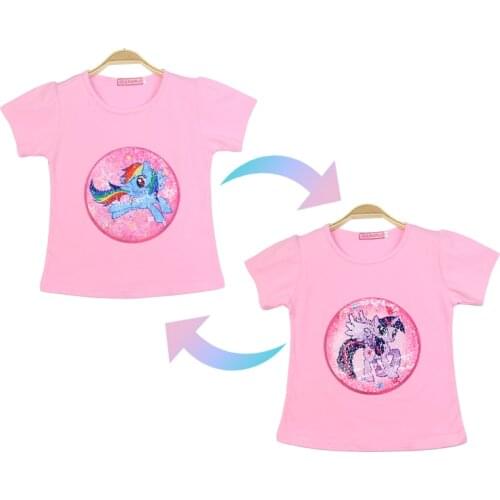 Summer Girls' T-shirt Clothing 1 Piece Of Magic Sequins Change Picture Cotton Childrens Casual Fashion T-shirt Kids Top Te